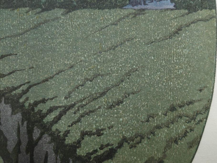 真作　後摺り木版画　わたなべ印　昭和10年川瀬巴水作　「小金井の夜桜」　(R-083916)