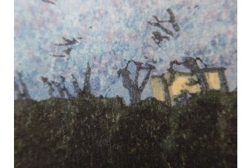 真作　後摺り木版画　わたなべ印　昭和10年川瀬巴水作　「小金井の夜桜」　(R-083916)