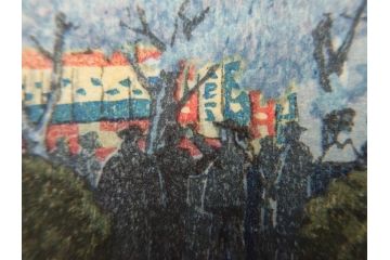 真作　後摺り木版画　わたなべ印　昭和10年川瀬巴水作　「小金井の夜桜」　(R-083916)