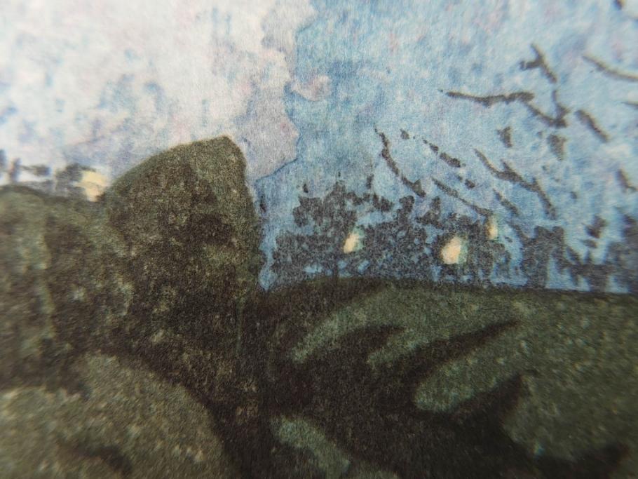 真作　後摺り木版画　わたなべ印　昭和10年川瀬巴水作　「小金井の夜桜」　(R-083916)