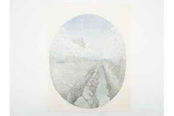 真作　後摺り木版画　わたなべ印　昭和10年川瀬巴水作　「小金井の夜桜」　(R-083916)