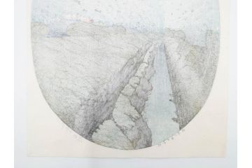 真作　後摺り木版画　わたなべ印　昭和10年川瀬巴水作　「小金井の夜桜」　(R-083916)