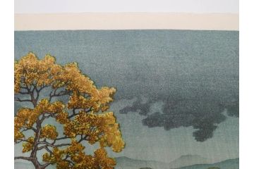 真作　後摺り　わたなべ印　昭和7年川瀬巴水作　「湖畔の雨(松江)」　静かな情景を描いた木版画　(R-083917)