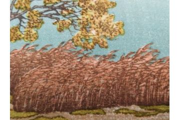 真作　後摺り　わたなべ印　昭和7年川瀬巴水作　「湖畔の雨(松江)」　静かな情景を描いた木版画　(R-083917)