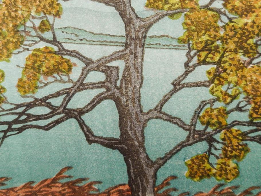 真作　後摺り　わたなべ印　昭和7年川瀬巴水作　「湖畔の雨(松江)」　静かな情景を描いた木版画　(R-083917)