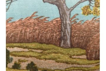 真作　後摺り　わたなべ印　昭和7年川瀬巴水作　「湖畔の雨(松江)」　静かな情景を描いた木版画　(R-083917)