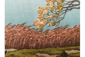 真作　後摺り　わたなべ印　昭和7年川瀬巴水作　「湖畔の雨(松江)」　静かな情景を描いた木版画　(R-083917)