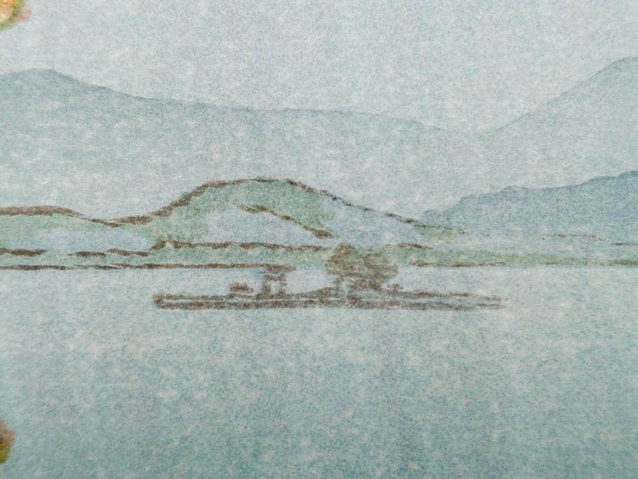 真作　後摺り　わたなべ印　昭和7年川瀬巴水作　「湖畔の雨(松江)」　静かな情景を描いた木版画　(R-083917)