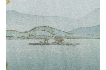 真作　後摺り　わたなべ印　昭和7年川瀬巴水作　「湖畔の雨(松江)」　静かな情景を描いた木版画　(R-083917)