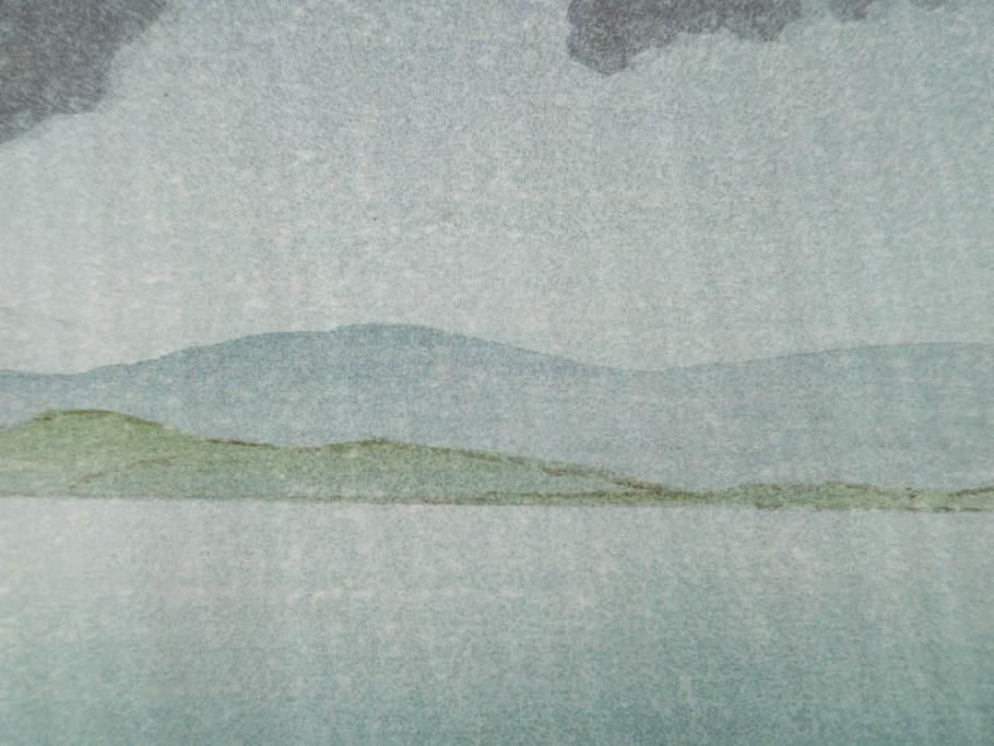 真作　後摺り　わたなべ印　昭和7年川瀬巴水作　「湖畔の雨(松江)」　静かな情景を描いた木版画　(R-083917)