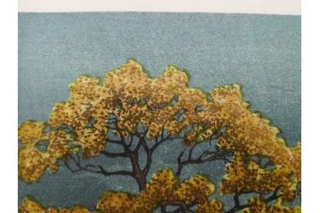 真作　後摺り　わたなべ印　昭和7年川瀬巴水作　「湖畔の雨(松江)」　静かな情景を描いた木版画　(R-083917)