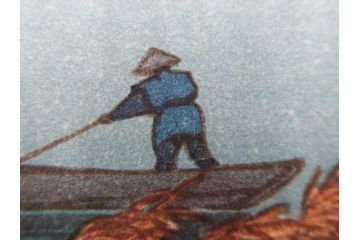 真作　後摺り　わたなべ印　昭和7年川瀬巴水作　「湖畔の雨(松江)」　静かな情景を描いた木版画　(R-083917)