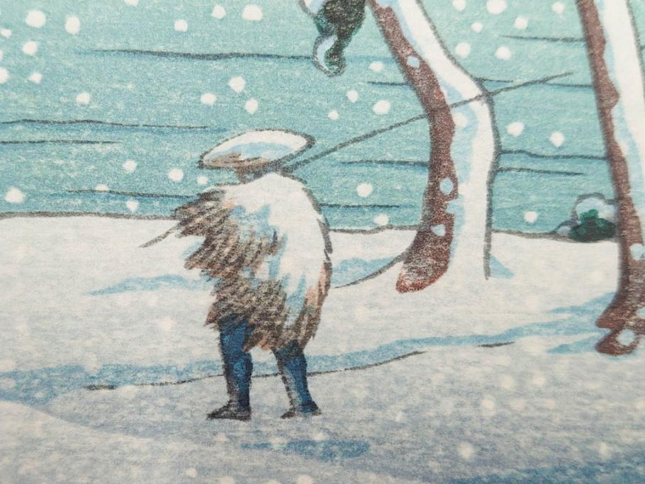 真作　後摺り　わたなべ印　昭和22年川瀬巴水作　「水戸 涸沼の雪」　静かな雪景を描いた木版画　(R-083918)