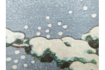 真作　後摺り　わたなべ印　昭和22年川瀬巴水作　「水戸 涸沼の雪」　静かな雪景を描いた木版画　(R-083918)