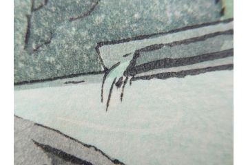 真作　堀川昭三郎摺・後摺り　わたなべ印　昭和10年笠松紫浪作　「信州白骨温泉」　情景美を描いた木版画　(R-083919)