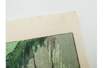 真作　堀川昭三郎摺・後摺り　わたなべ印　昭和10年笠松紫浪作　「信州白骨温泉」　情景美を描いた木版画　(R-083919)