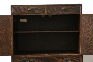 中古　美品!!　高級工芸家具　静岡指物　県知事賞受賞品　前面桑(クワ)材　天板・側面キハダ材　縦型収納箪笥(収納棚、戸棚、サイドチェスト、引き出し、整理箪笥、和タンス、たんす)(R-083920)