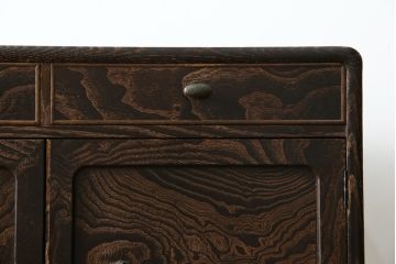 中古　美品!!　高級工芸家具　静岡指物　県知事賞受賞品　前面桑(クワ)材　天板・側面キハダ材　縦型収納箪笥(収納棚、戸棚、サイドチェスト、引き出し、整理箪笥、和タンス、たんす)(R-083920)