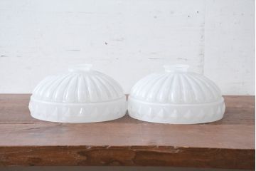 和製アンティーク　被せガラス　レトロな雰囲気と可愛らしいデザインが魅力の電笠2点セット(ペンダントライト、吊り下げ照明、天井照明、シェード)(R-083929)