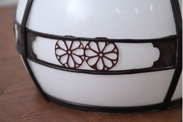 和製アンティーク　お花のセルロイド装飾が素敵!お部屋のアクセントになる電笠(ペンダントライト、吊り下げ照明、天井照明、シェード)(R-083933)