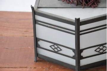 《引っ掛けシーリング式ペンダントライト加工費込み》　和製アンティーク　伝統美と存在感を放つ銅フレームの六角和風照明(天井照明、ペンダントライト、吊り下げ照明、シェード、電笠)(R-083952)