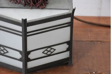 《引っ掛けシーリング式ペンダントライト加工費込み》　和製アンティーク　伝統美と存在感を放つ銅フレームの六角和風照明(天井照明、ペンダントライト、吊り下げ照明、シェード、電笠)(R-083952)