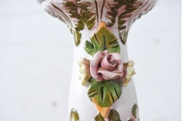 中古　イタリア　カポディモンテ　ロココ　花モチーフを散りばめた装飾が愛らしいロココ調のデスクスタンド(テーブルランプ、スタンドライト、卓上照明、テーブル照明、テーブルライト、デスクライト)(R-083973)