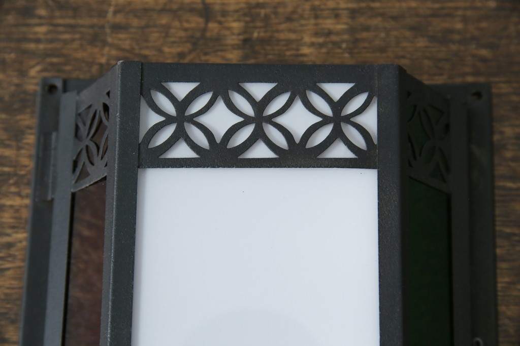 和製アンティーク　大正ロマンな雰囲気漂う色ガラス入り照明カバー　(R-083983)