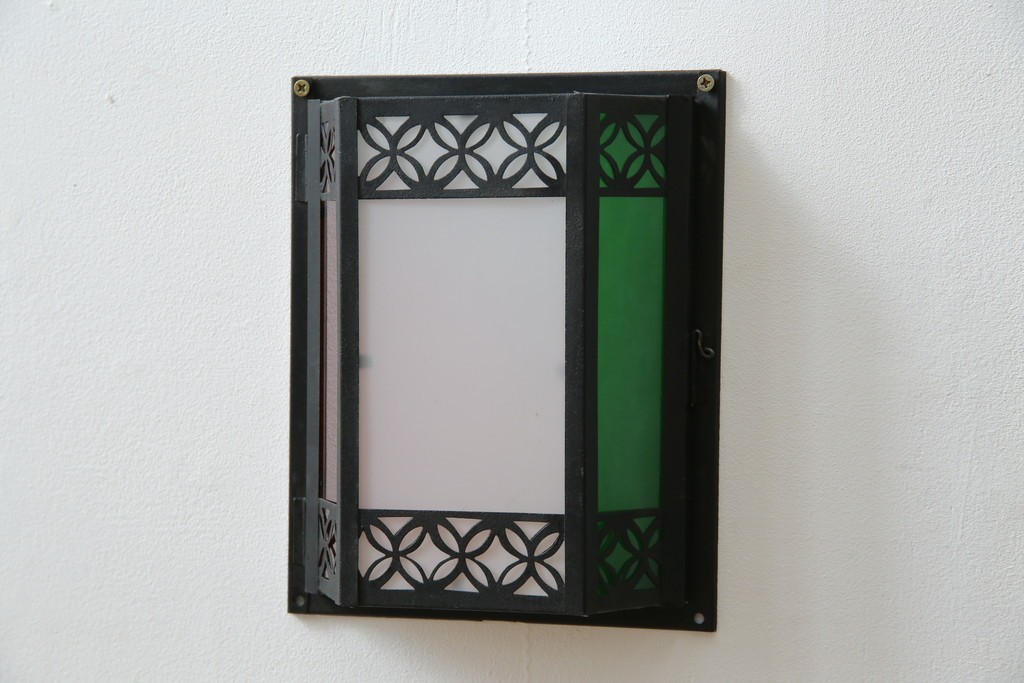 和製アンティーク　大正ロマンな雰囲気漂う色ガラス入り照明カバー　(R-083983)