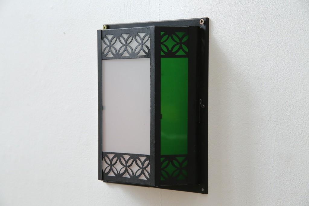 和製アンティーク　大正ロマンな雰囲気漂う色ガラス入り照明カバー　(R-083983)