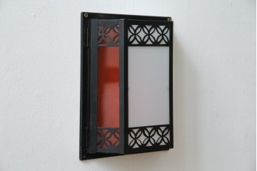 和製アンティーク　大正ロマンな雰囲気漂う色ガラス入り照明カバー　(R-083983)