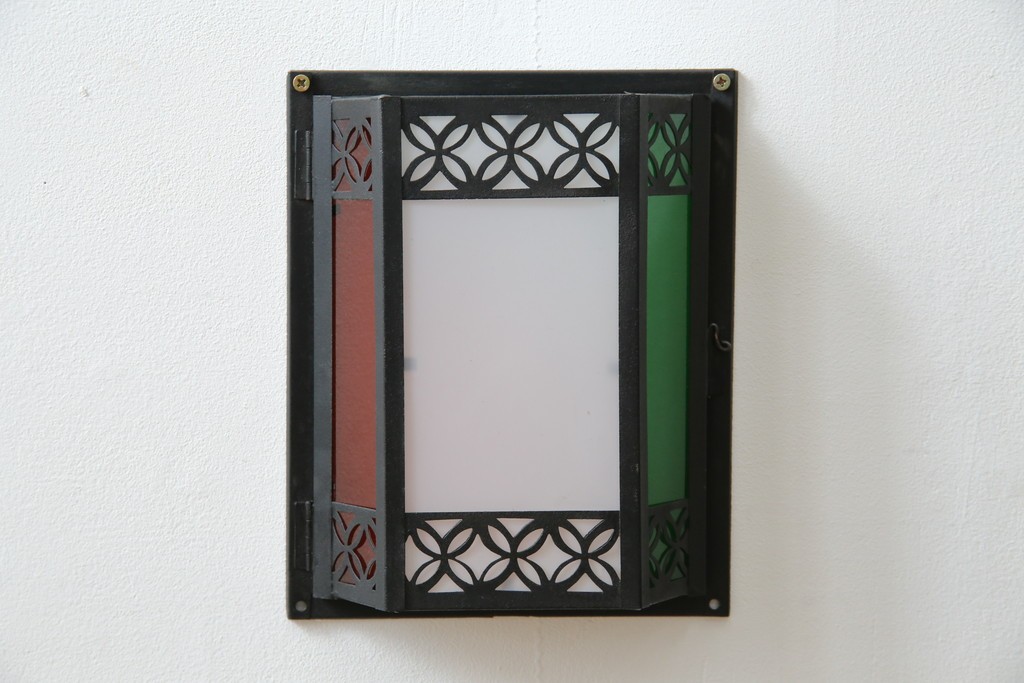 和製アンティーク　大正ロマンな雰囲気漂う色ガラス入り照明カバー　(R-083983)