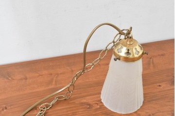 《引っ掛けシーリング式ペンダントライト加工費込み》　フランスヴィンテージ　輸入品　エレガントなゴールド色が映えるチェーン付きペンダントライト2個セット　(R-083984)