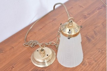 《引っ掛けシーリング式ペンダントライト加工費込み》　フランスヴィンテージ　輸入品　エレガントなゴールド色が映えるチェーン付きペンダントライト2個セット　(R-083984)