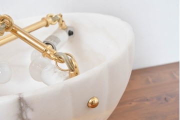 中古　業務用高級輸入品　本物の天然石(マーブルアラバスター)　シェルライン装飾のエレガントなハンギングライト　定価約30万円　(R-083992)