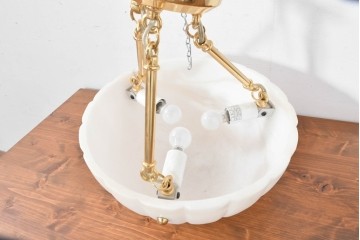 中古　業務用高級輸入品　本物の天然石(マーブルアラバスター)　シェルライン装飾のエレガントなハンギングライト　定価約30万円　(R-083993)