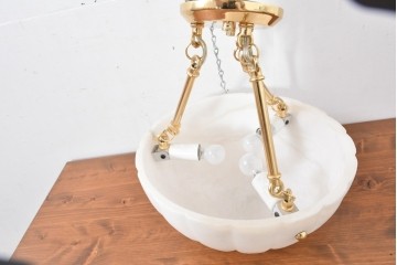 中古　業務用高級輸入品　本物の天然石(マーブルアラバスター)　シェルライン装飾のエレガントなハンギングライト　定価約30万円　(R-083993)