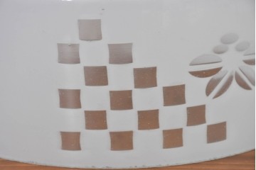 《引っ掛けシーリング式ペンダントライト加工費込み》　和製アンティーク　格子と花模様の切子細工入りペンダントライト　(R-083999)