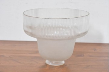 《引っ掛けシーリング式ペンダントライト加工費込み》　和製アンティーク　希少デザイン　すりガラス×リブ模様のベル型ペンダントライト　(R-084037)