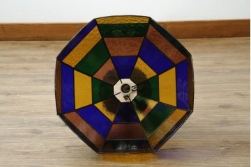 和製ヴィンテージ　可愛らしいフォルムと色使いが印象的なステンドグラスのペンダントライト　(R-084042)