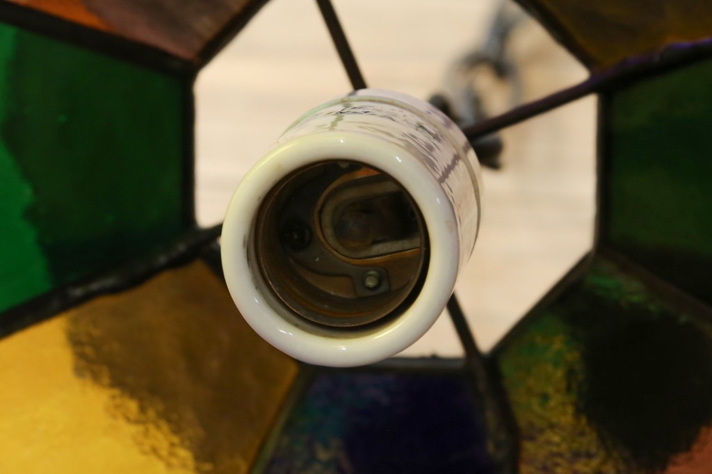 和製ヴィンテージ　可愛らしいフォルムと色使いが印象的なステンドグラスのペンダントライト　(R-084042)