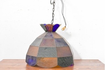 《引っ掛けシーリング式ペンダントライト加工費込み》　和製ヴィンテージ　可愛らしいフォルムと色使いが印象的なステンドグラスのペンダントライト　(R-084042)