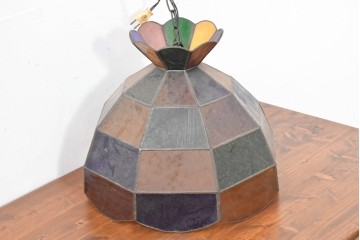 《引っ掛けシーリング式ペンダントライト加工費込み》　和製ヴィンテージ　可愛らしいフォルムと色使いが印象的なステンドグラスのペンダントライト　(R-084042)