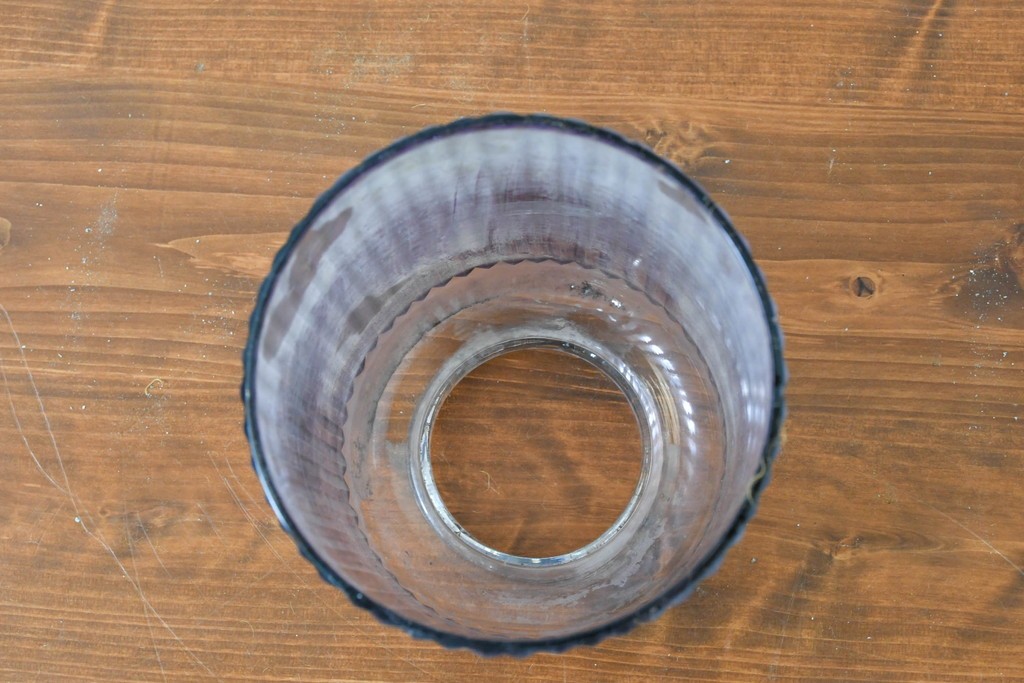 《引っ掛けシーリング式ペンダントライト加工費込み》　ヴィンテージ照明　淡い紫色のリブ模様が魅力的なペンダントライト　(R-084064)