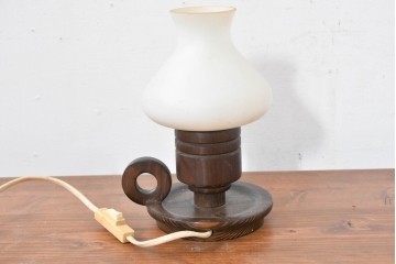 和製ヴィンテージ　木製ベースとふっくらとした丸みシェードが懐かしいレトロテーブルライト　(R-084088)