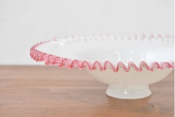 《引っ掛けシーリング式ペンダントライト加工費込み》　和製アンティーク　大正～昭和初期　当時物　フリル装飾が可憐なペンダントライト　(R-084092)