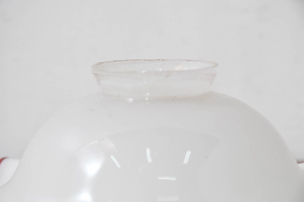 《引っ掛けシーリング式ペンダントライト加工費込み》　和製アンティーク　大正～昭和初期　当時物　赤縁の波打つようなフリル形状がかわいらしいペンダントライト　(R-084093)