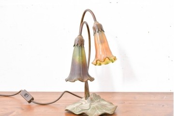 中古　スイス　アンティーク調　花形ガラスシェードのデスクライト　(R-084096)