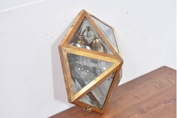 オーストリアアンティーク　希少!!　ヨーゼフ・ホフマン(Josef Hoffmann)　真鍮製　多面体フォルムが美しいミラーバックのシーリングライト　(R-084102)