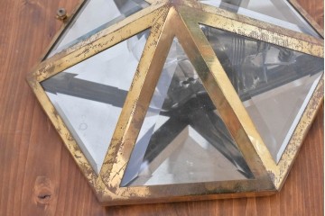 オーストリアアンティーク　希少!!　ヨーゼフ・ホフマン(Josef Hoffmann)　真鍮製　多面体フォルムが美しいミラーバックのシーリングライト　(R-084102)